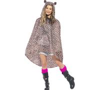 Smiffys Leopard Party Poncho, Leopard Print with Drawstring Bag, Party Poncho Fancy Dress, Animal Dress Up Costumes Halloween