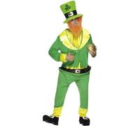 Smiffys Leprechaun Costume for Men with Hat Beard Jacket and Jumpsuit | Includes a green top hat with shamrock detail and attached orange beard for the perfect St Patrick's Day look