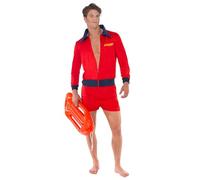 Smiffys Lifeguard Costume for Men, Large Red Fancy Dress Outfit with Jacket & Shorts, 90s Retro Beach Party Costume, Summer Holiday Themed Fancy Dress, Medium