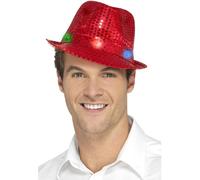 Smiffys Light Up Sequin Trilby Hat, Red with Multi-Function LED Lights, Party & Carnival Fancy Dress, Party Dress Up Hats