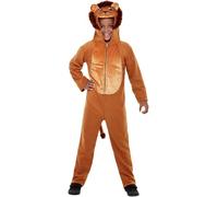 Smiffys Lion Costume, Brown with Hooded Jumpsuit, Children's Animal Fancy Dress, Animal Dress Up Costumes