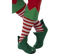 Smiffys Long Red &White Striped Socks, Knee High Festive Socks for Adults, One Size Christmas Fancy Dress Accessory, Santa or Elf Costume, Holiday Party Outfit Add-On