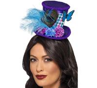 Smiffys Mad Hatter Mini Feather Hat, Purple on Headband, Fairytale, Wings and Wands Fancy Fancy Dress, Adult Dress Up Hats
