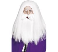 Magician Wig Set White Merlin Dumbledore Fancy Dress Costume Accessory New