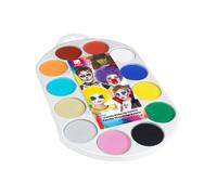 Smiffys Make-Up FX, 12 Colour Palette, Aqua, Multi with 4 Brushes, 2 Sponges & Guide, Cosmetics and Disguises Fancy Dress, Cosmetic Dress Up Cosmetics & Disguises.