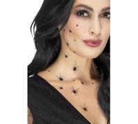 Smiffys Make-Up FX, Crawling Spider Transfers, Bla with 2 Sheets Per Pack, 16 Spiders on Each, Cosmetics and Disguises Fancy Dress, Spider Dress Up Cosmetics & Disguises.