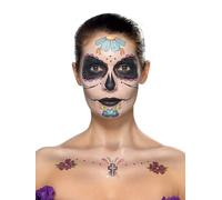 Smiffys Make-Up FX, Day of the Dead Kit, Aqua, Mul Transfer, Face Paints, Gems, Crayon & Applicators, Cosmetics and Disguises Fancy Dress, Halloween Dress Up Cosmetics & Disguises.