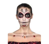Smiffys Make-Up FX, Day of the Dead Kit, Aqua, Red & Black, Transfers, Face Paints, Crayon & Applicators