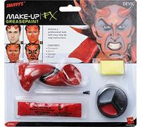 Smiffys Make-Up FX, Devil Kit, Red Grease, with Face Paint, Horns & Sponge, Cosmetics and Disguises Fancy Dress, Devil Dress Up Cosmetics & Disguises.