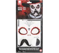 Smiffys Make-Up FX, DOTD Se?or Bones Kit, Grease, Black & White, Transfers, Face Paint, Crayon, Tash & Applicators