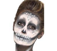 Smiffys Make-Up FX, Jewel Face Gems, Silver Sheet of 100 Assorted, Self Adhesive, Cosmetics and Disguises Fancy Dress, Adult Dress Up Cosmetics & Disguises.