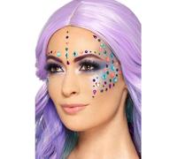 Smiffys Make-Up FX, Pastel Jewel Face Gems, Purple Sheet of 100 Assorted, Self Adhesive, Cosmetics and Disguises Fancy Dress, Adult Dress Up Cosmetics & Disguises.