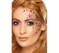 Smiffys Make-Up FX, Rainbow Jewel Face Gems, Multi Sheet of 100 Assorted, Self Adhesive, Cosmetics and Disguises Fancy Dress, Adult Dress Up Cosmetics & Disguises.
