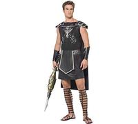Smiffys Male Dark Gladiator Costume, Black Tunic with Cape and Arm Cuffs, Legends & Myths Fancy Dress, Adult Dress Up Costumes