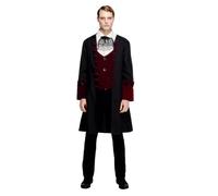 Fever Adult mens Gothic Vamp Costume, Coat, Mock Waistcoat and Cravat, Halloween