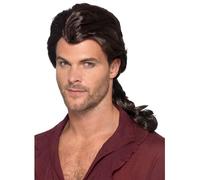 Brown Wig Pirate Benjamin Martin Marauder Ponytail Mens Fancy Dress Wig Long