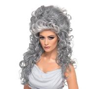 Smiffys Medeia Witch Beehive Wig, Grey Long & Curly with Beehive Top, Halloween Fancy Dress Accessory, Witch Dress Up Wigs