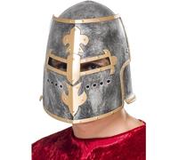 Smiffys Medieval Crusader Helmet, Silver with Moveable Face Shield, Historical Fancy Dress, Medieval Dress Up Hats
