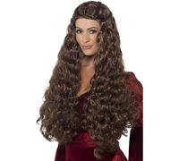 Ladies Long Brown Medieval Maiden Princess Wig Fancy Dress Accessory