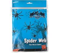 Smiffys Medium Spider Web Decoration 65g, with 6 Plastic Spiders, Halloween Fancy Dress Accessory, Halloween Dress Up Halloween decorations