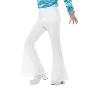 Mens Flared Trousers - mens flared trousers disco fancy dress costume flares 70s adult 60s retro 1970s hippie hippy white accessory