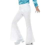 Smiffys Men’s White Flared Trousers, 1960s Fancy Dress Costume, Retro Disco Pants for Adults, Ideal for Decade-Themed Parties, Festivals, and Halloween, M