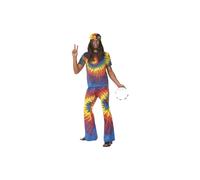 Smiffy's Men's 1960's Tie Dye Costume, Tie Dye Top And Flared Trousers, 60's -