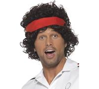 Smiffys 80s Tennis Ace Wig, Brown with Headband, Icons & Idols Fancy Dress, Adult Dress Up Wigs