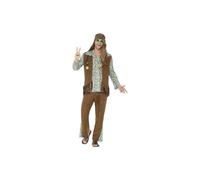 Smiffy's Men's 60's Hippie - Adult Costume Trousers, Top, Waistcoat, Medallion, - hippie mens fancy dress costume hippy 60s outfit adults 70s womens