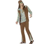 Smiffys Men's 60s Hippie Costume Set in Brown | Size: Large Smiffys Brown L