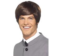 Smiffys 60s Male Mod Wig, Brown Short, 1960's Groovy Fancy Dress, 1960s Dress Up Wigs