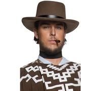 Smiffys Authentic Western Wandering Gunman Hat, Brown with Black Rim, Cowboys and Indians Fancy Dress, Adult Dress Up Hats
