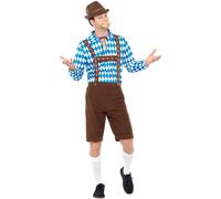 Smiffys Men's Bavarian Beer Costume Set in Mid Blue | Size: Medium Smiffys Mid Blue M