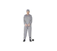 Smiffy's Men's Convict Costume, Shirt, Trousers & Hat, Size: L, Colour: Black - costume convict mens prisoner fancy dress stag outfit robber adult