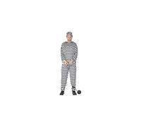 Smiffys Men's Convict Costume with Shirt Trousers and Hat, Black/White, Medium