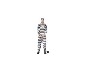 Smiffys Men's Convict Costume with Shirt Trousers and Hat, Black/White, Medium