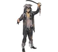 Smiffys Men's Deluxe Ghost Ship Ghoul Costume in Grey | Size: Large Smiffys Grey L
