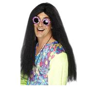 Smiffys Men's Hippy Long Length Wig in Black Smiffys Black