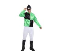 Smiffys Men's Jockey Fancy Dress Costume - Green & Black Horse Racing Outfit with Rider Silks, Hat, Goggles, Boot Covers & Trousers - Adult Race Day Costume