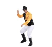 Smiffys Men's Jockey Fancy Dress Costume - Orange & Black Horse Racing Outfit with Rider Silks, Hat, Goggles, Boot Covers & Trousers - Adult Race Day Costume