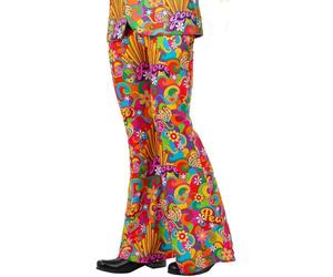 Smiffys Mens Large Rainbow Peace Flared Trousers 1960s Hippie Fancy Dress Costume Bell Bottom Psychedelic Print, Groovy Love & Peace Design, 60s Parties, Festivals & Pride Events, Large