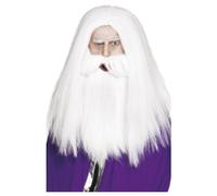 Smiffys Men's Magician Beard & Wig Set in White Smiffys White