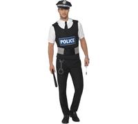 Smiffys Policeman Instant Kit, Black with Vest, Mock Shirt, Hat and Handcuffs, Cops & Robbers Fancy Dress, Cops and Robbers Dress Up Costumes