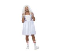 Smiffys Men's Stag Do Bride Costume - Funny Wedding Dress for Men with Veil & Tiara - Novelty Bachelor Party Fancy Dress Outfit for Stag Nights, Groom Pranks & Comedy Cross Dressing