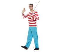 Smiffys Men's Where's Wally? Costume, Top, Trousers, Glasses & Hat, Colour Red a