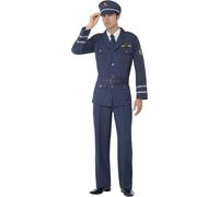 Smiffys Men's WW2 Air Force Captain Costume Set in Blue | Size: Medium Smiffys Blue M