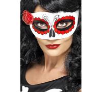 Smiffys Mexican Day of the Dead Eyemask Mask with Rose Adults Fancy Dress