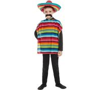 Smiffys Mexican Instant Kit, Multi-Coloured with Poncho & Sombrero, Boys Fancy Dress, Mexican Dress Up Costumes