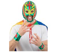 Smiffys Mexican Wrestler Kit Fancy Dress Accessory Set for Adults Includes Colourful Wrestling Mask and Matching Star Wrist Cuffs Ideal for Lucha Libre Costumes Stag Dos and Themed Party Fun