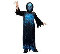 Smiffys Midnight Skeleton Reaper Costume Robe & Hooded Mask, Halloween Child Fancy Dress, Skeleton Dress Up Costumes